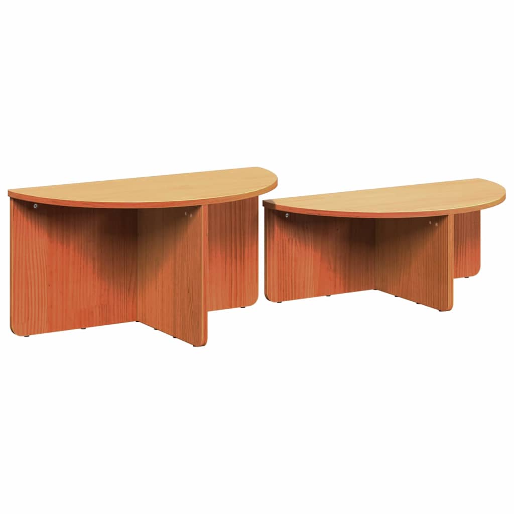 Coffee Table 2 pcs Wax Brown Solid pine wood