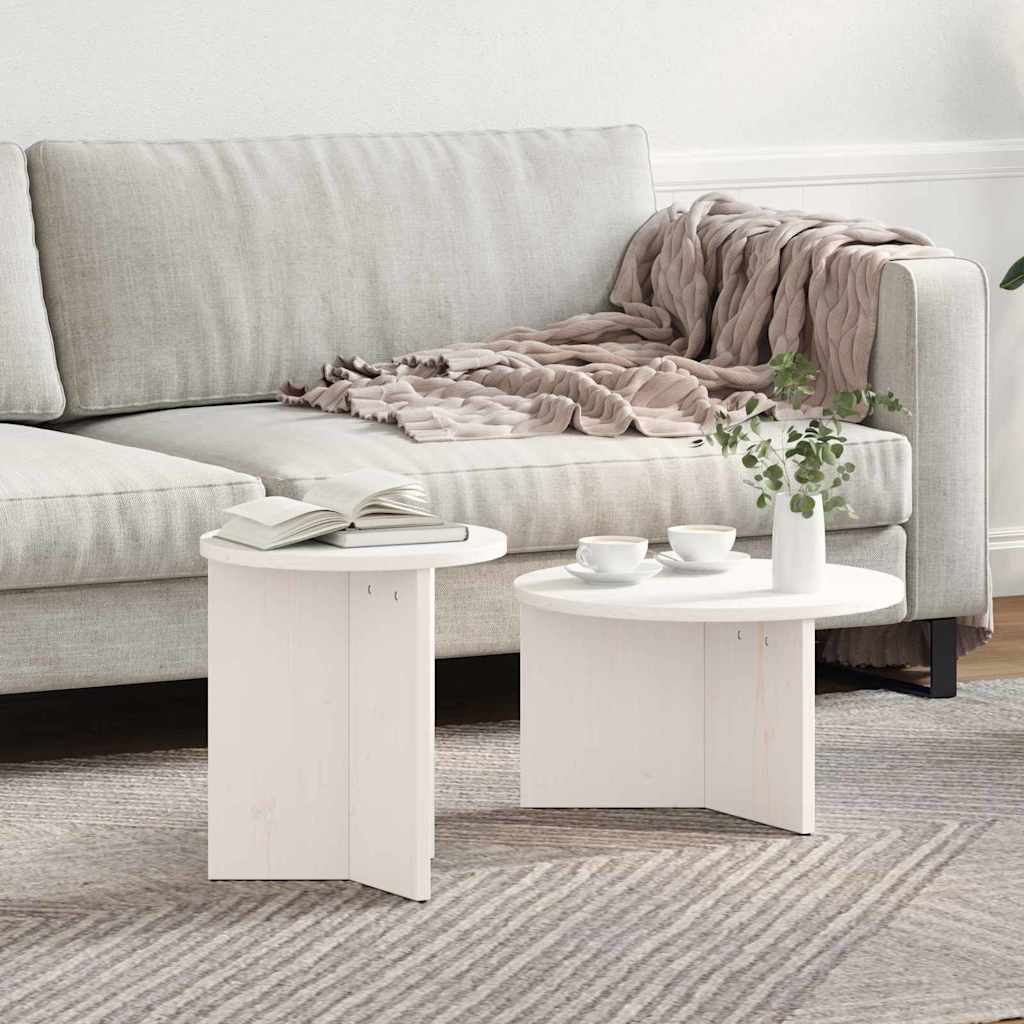 Coffee Table 2 pcs White Solid Pine wood