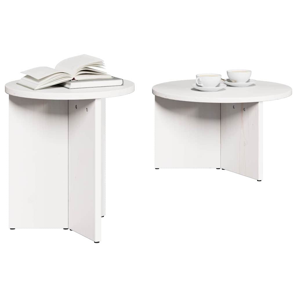 Coffee Table 2 pcs White Solid Pine wood