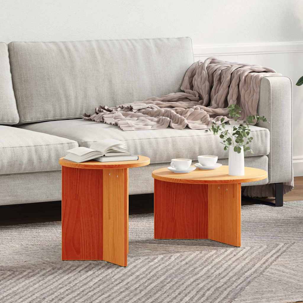 Coffee Table 2 pcs Wax Brown Solid Pine wood
