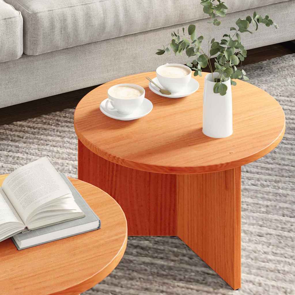 Coffee Table 2 pcs Wax Brown Solid Pine wood