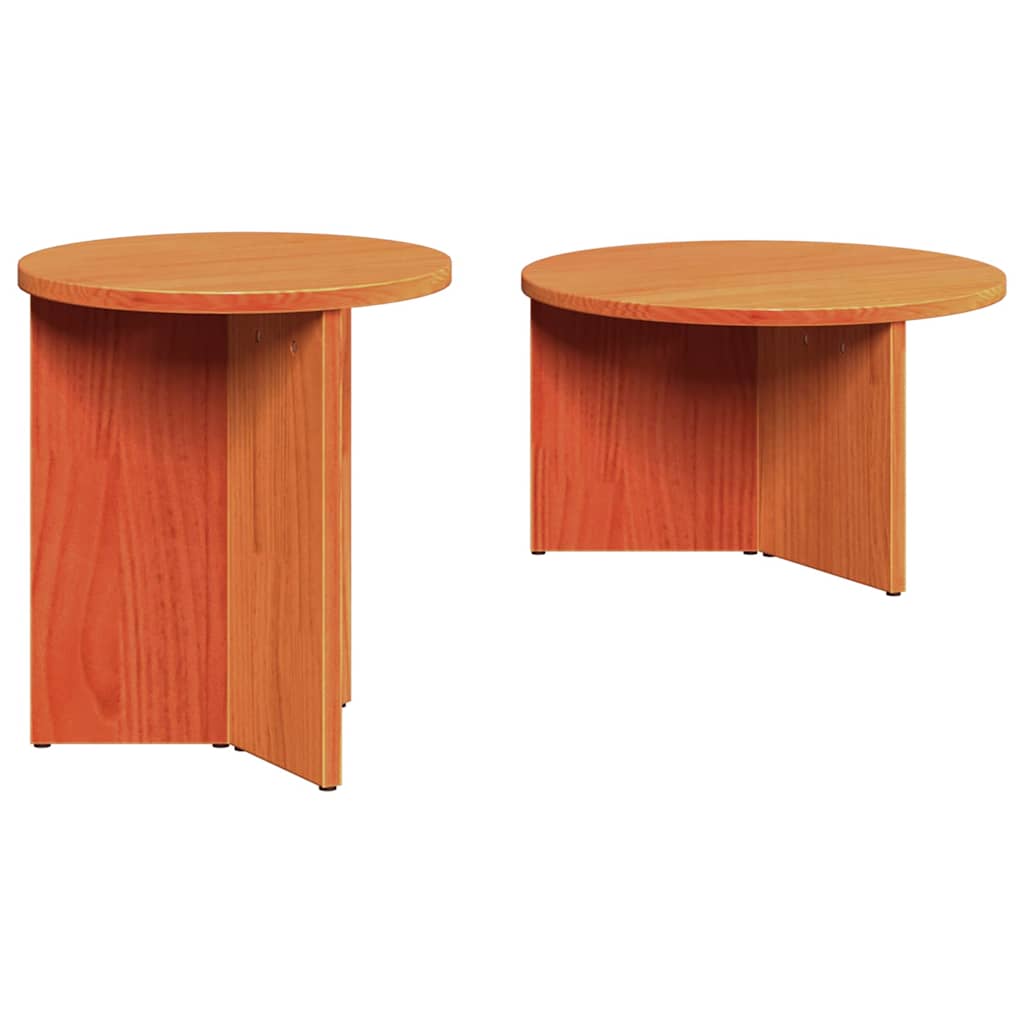 Coffee Table 2 pcs Wax Brown Solid Pine wood