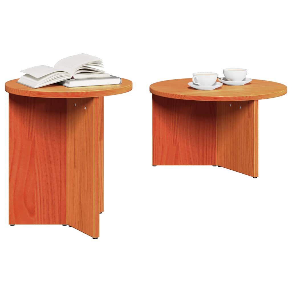 Coffee Table 2 pcs Wax Brown Solid Pine wood