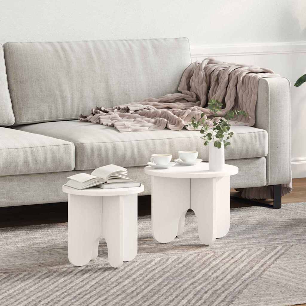 Coffee Table 2 pcs White Solid Pine wood