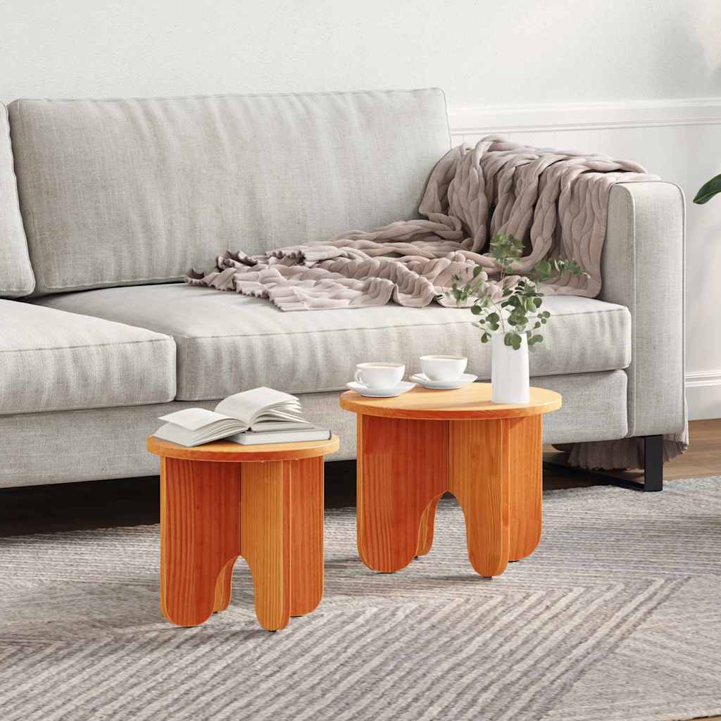 Coffee Table 2 pcs Wax Brown Solid Pine wood