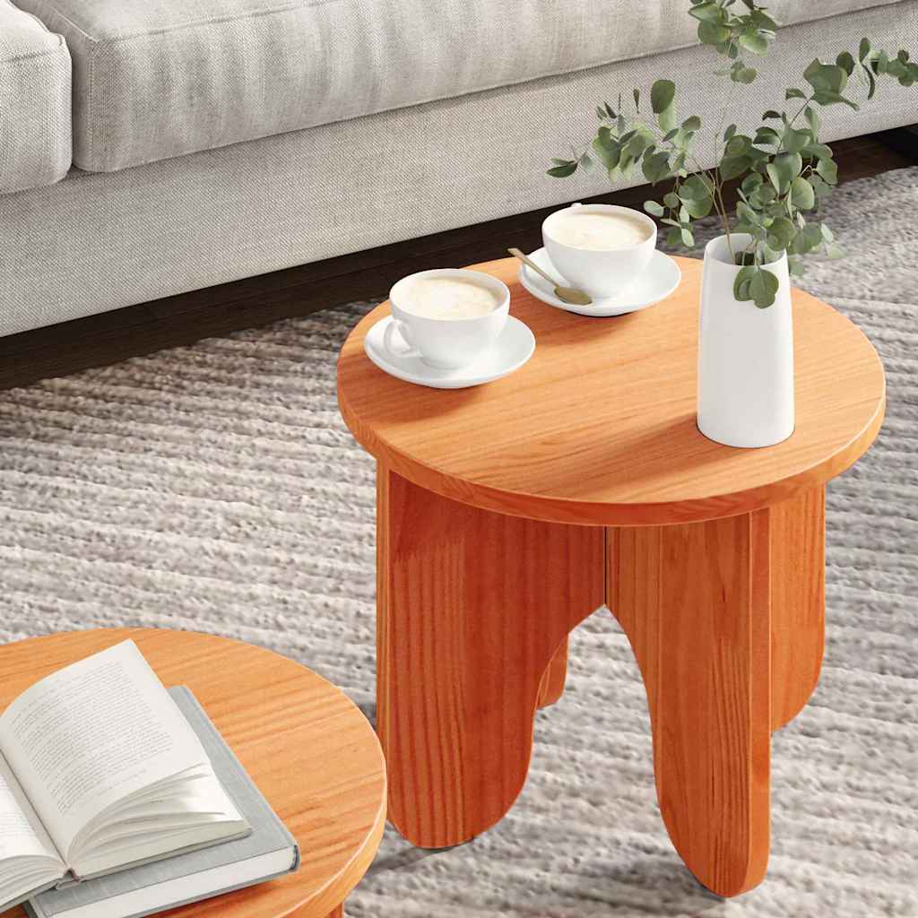 Coffee Table 2 pcs Wax Brown Solid Pine wood