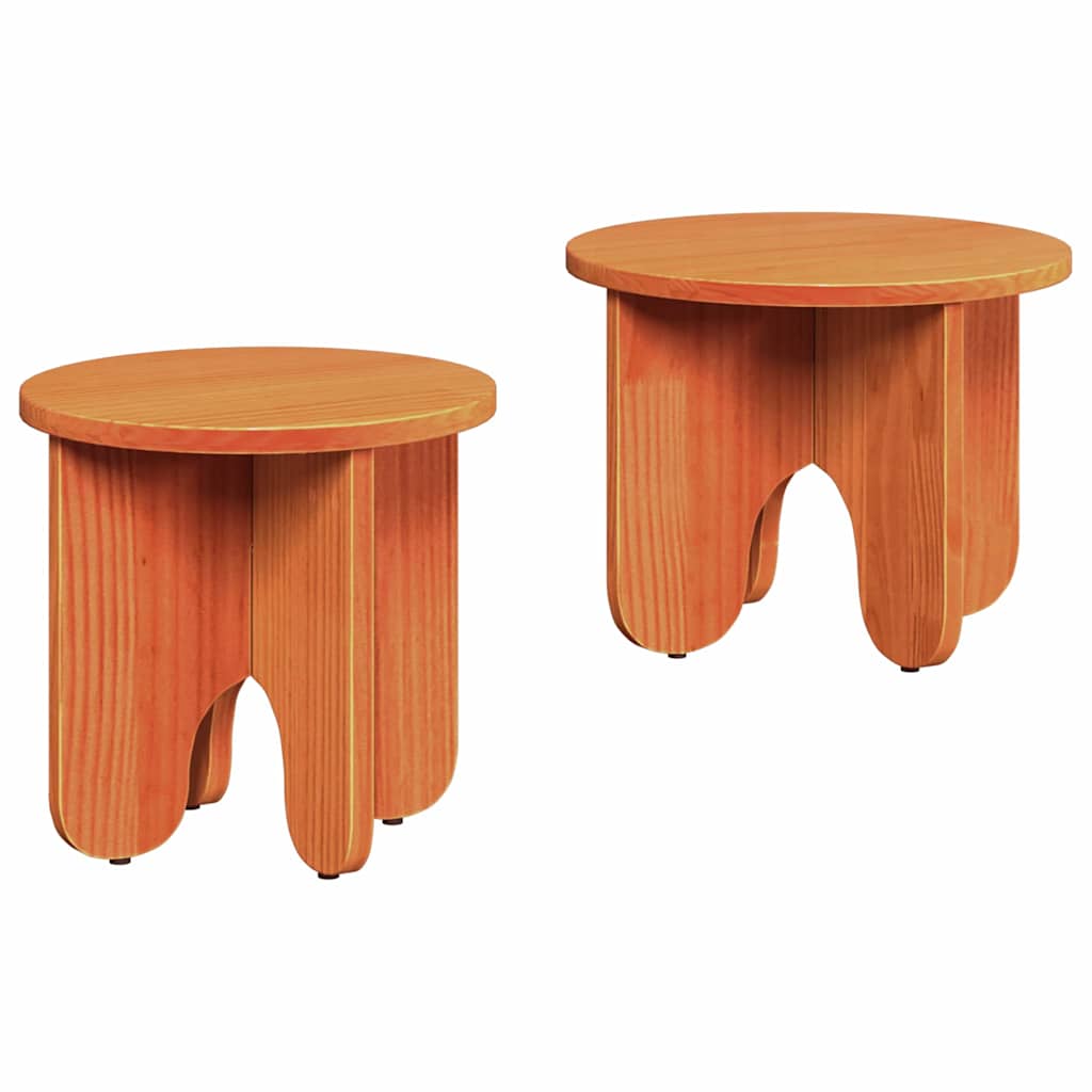 Coffee Table 2 pcs Wax Brown Solid Pine wood