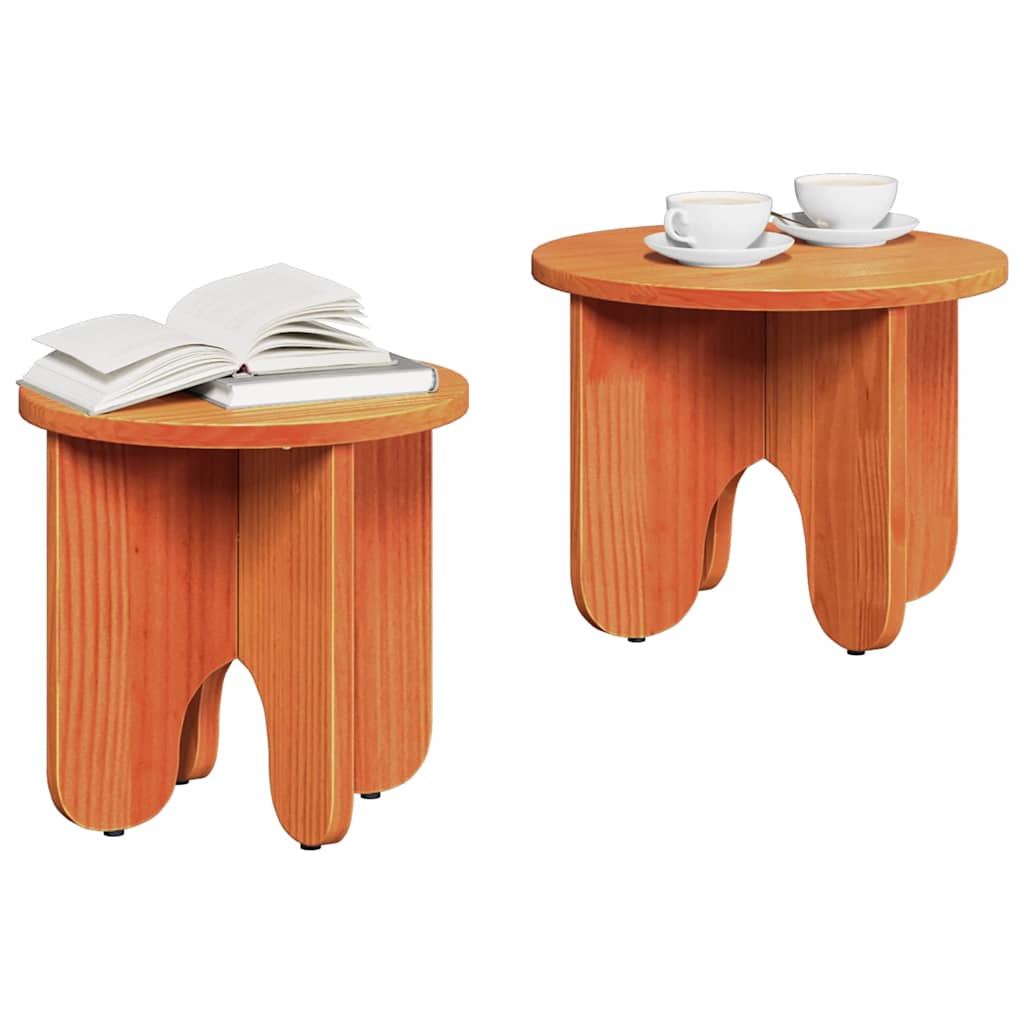 Coffee Table 2 pcs Wax Brown Solid Pine wood
