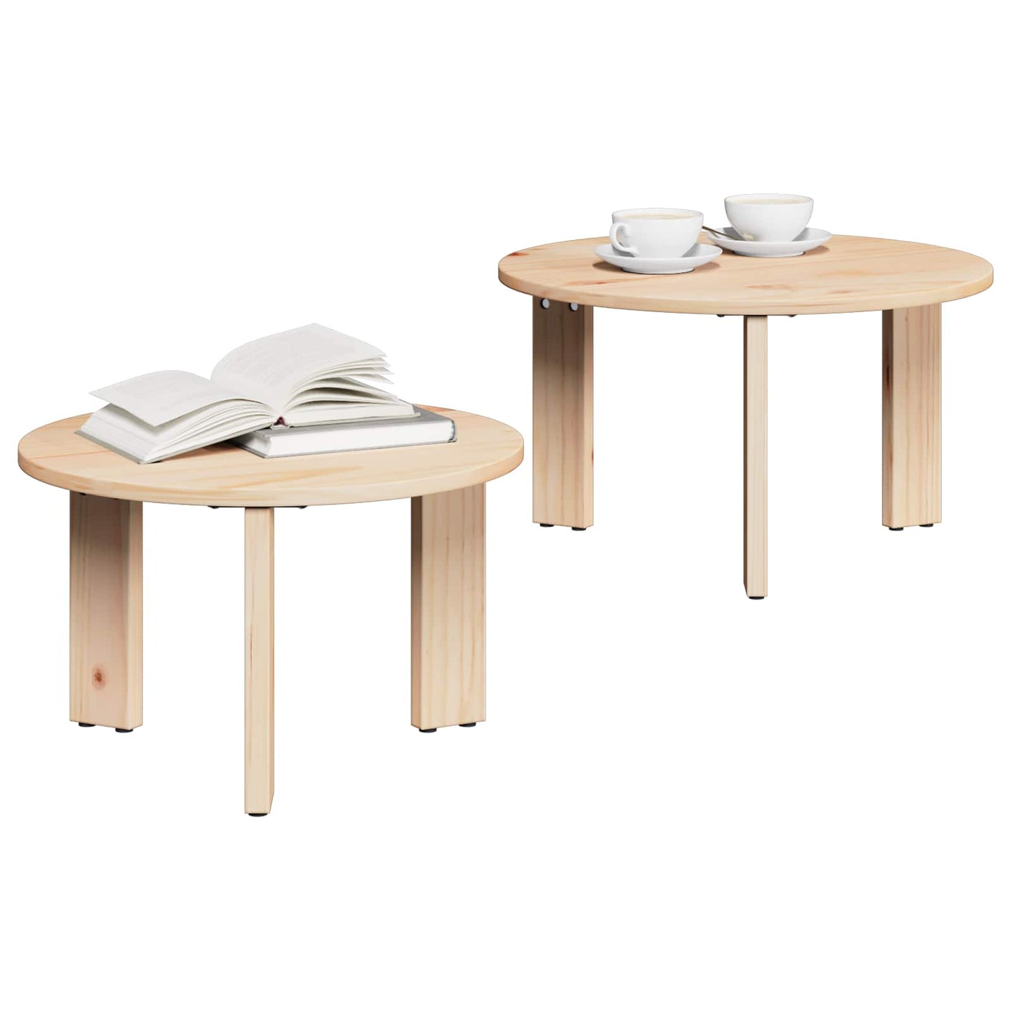 Coffee Table 2 pcs Natural Solid Pine wood