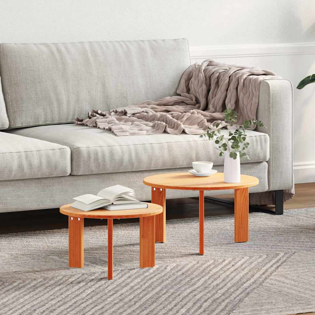 Coffee Table 2 pcs Wax Brown Solid Pine wood