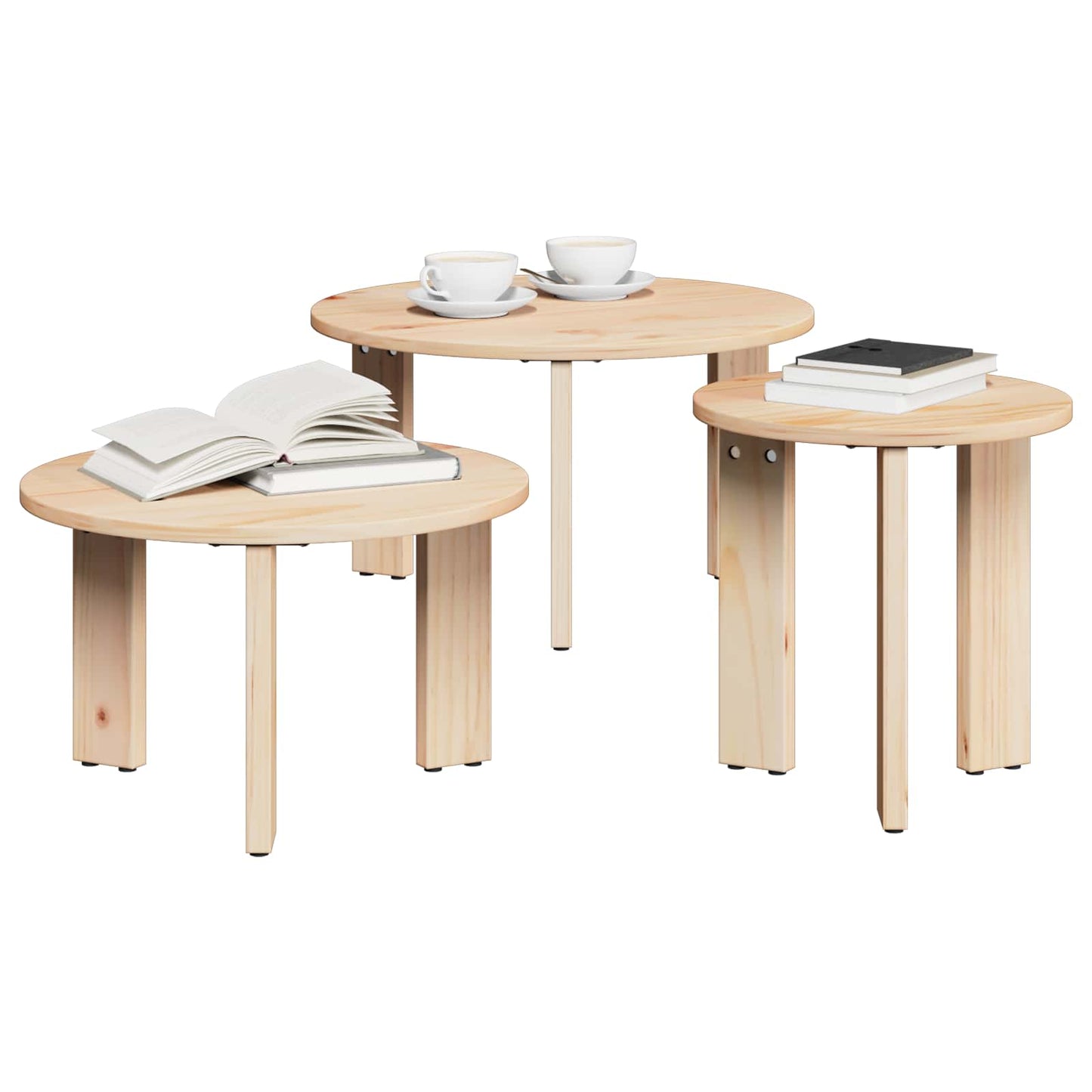 Coffee Table 3 pcs Natural Solid pine wood
