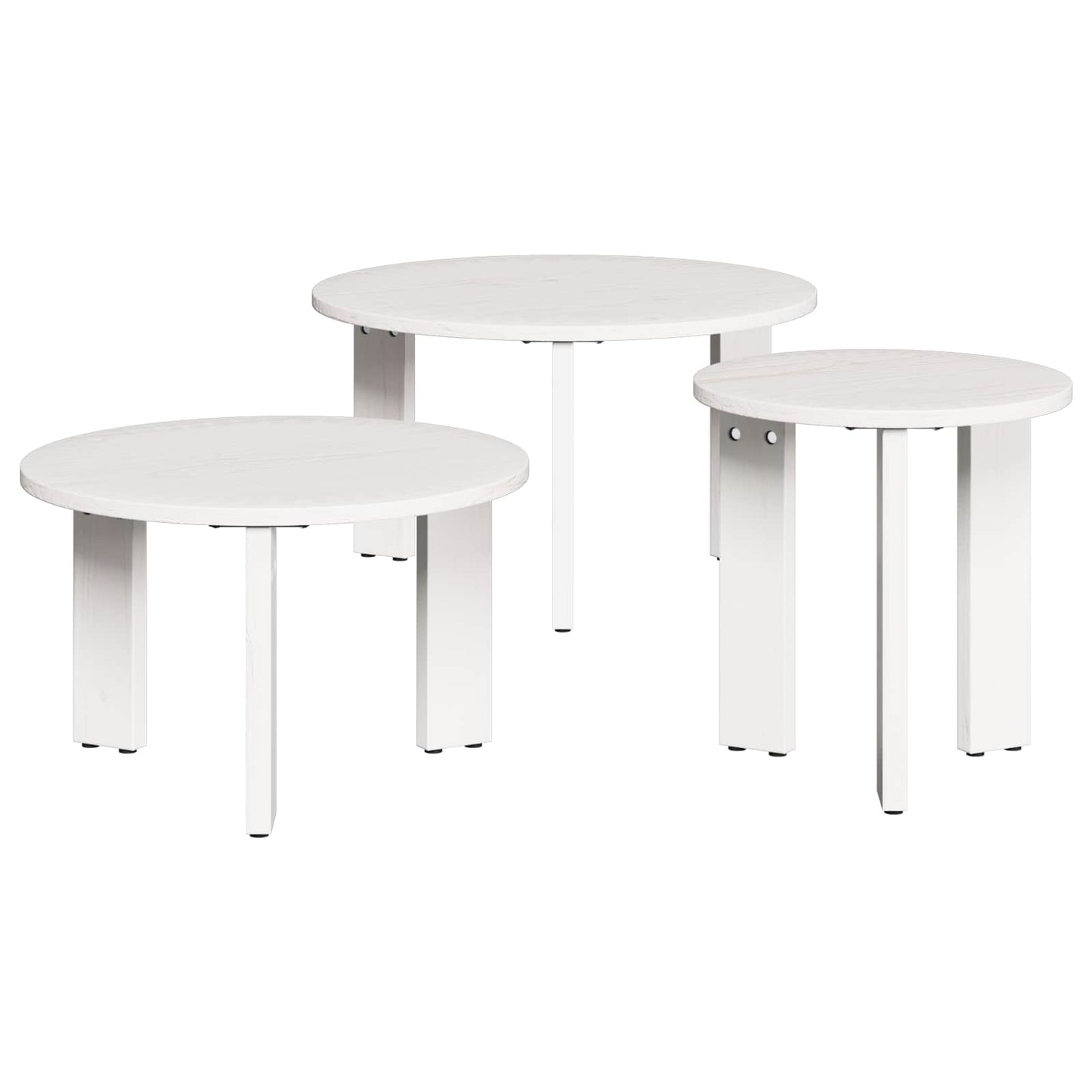 Coffee Table 3 pcs White Solid pine wood