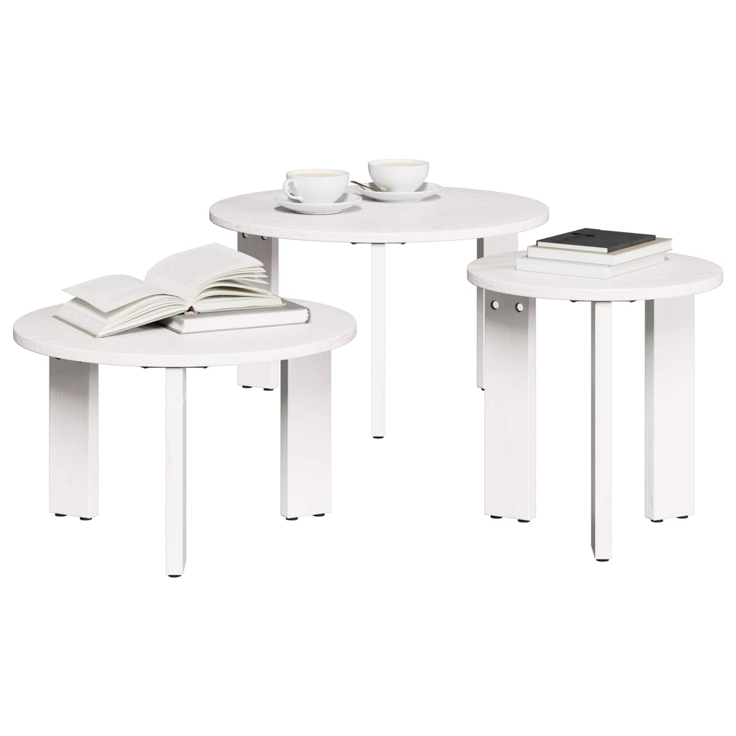 Coffee Table 3 pcs White Solid pine wood
