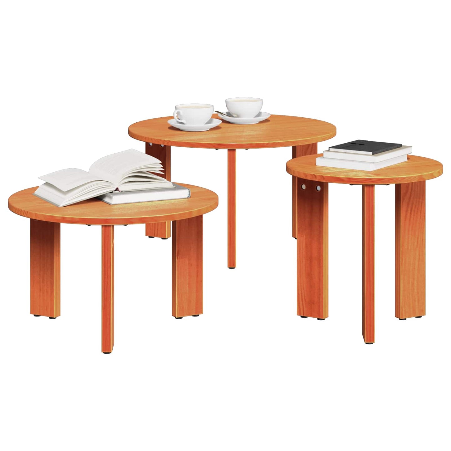 Coffee Table 3 pcs Wax Brown Solid pine wood