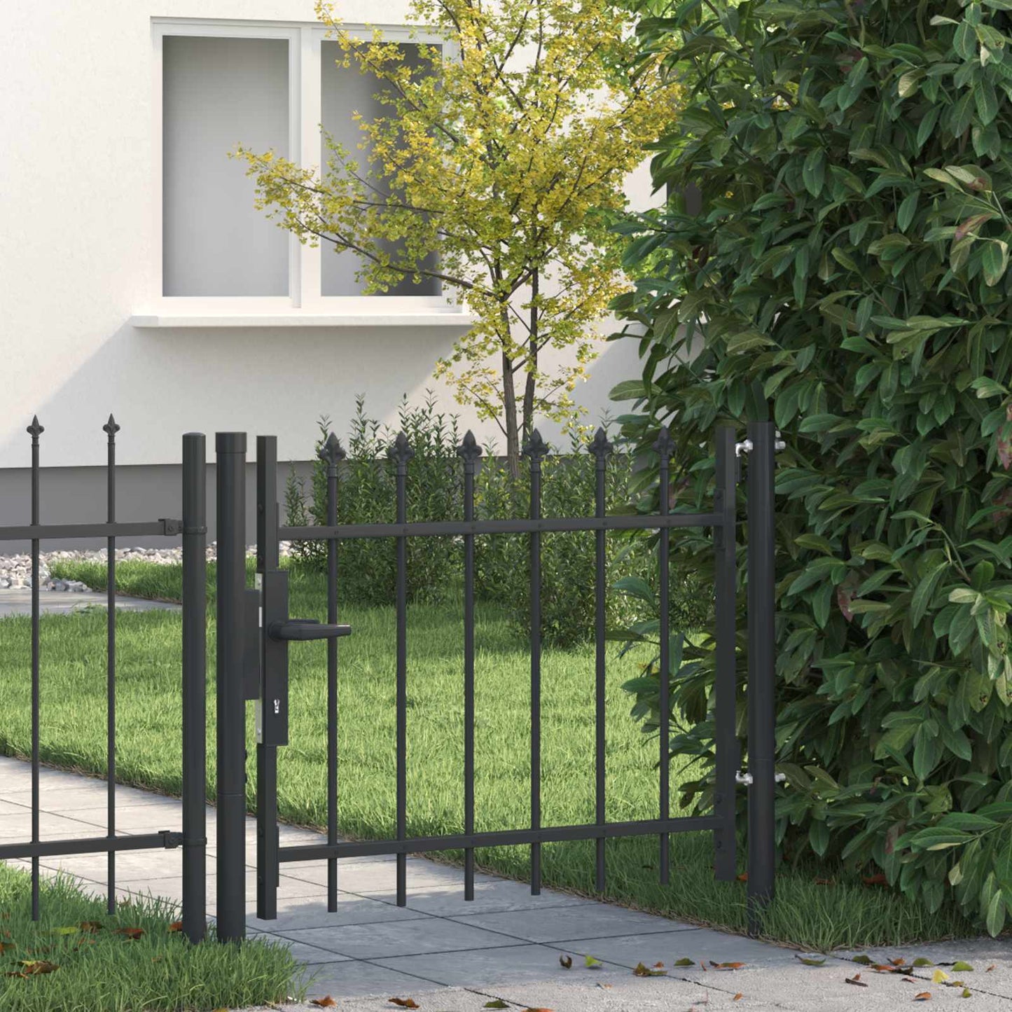 Fence Gate BOXTEL 103 x 124.5 cm Powder-Coated Steel Grey