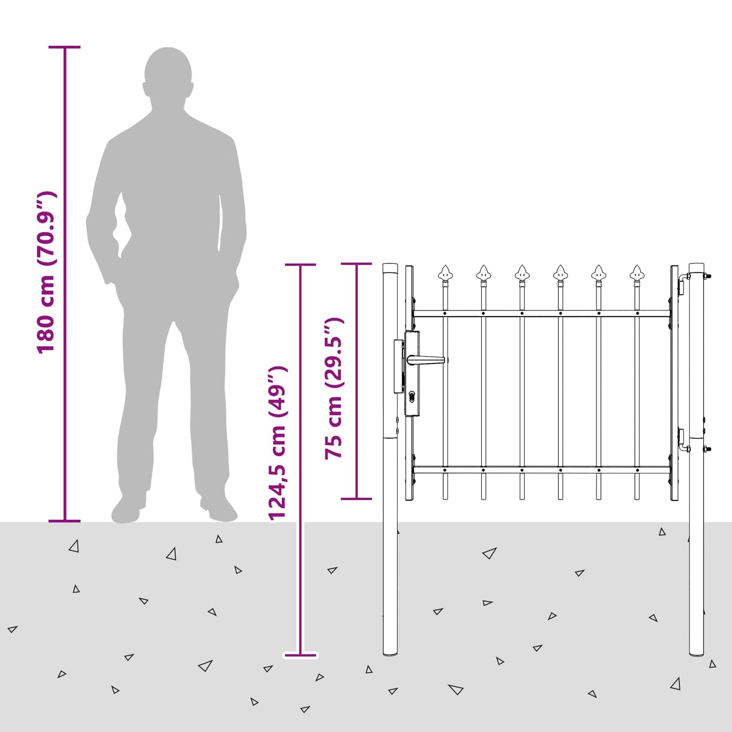 Fence Gate BOXTEL 103 x 124.5 cm Powder-Coated Steel Grey