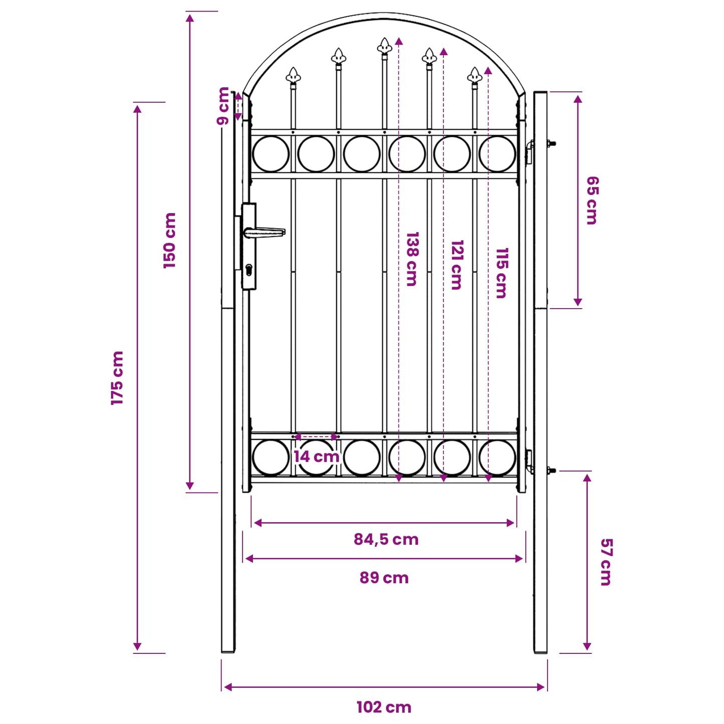 Fence Gate ASSEN 100 x 150 cm Powder-Coated Steel Grey Lockable