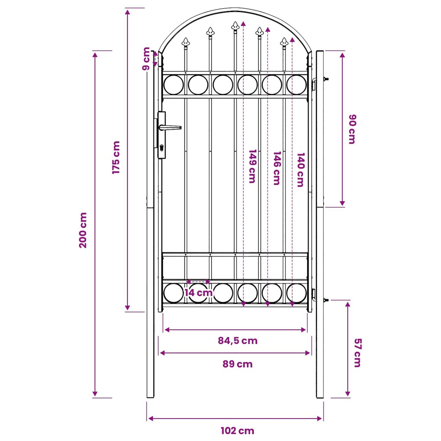 Fence Gate ASSEN 100 x 175 cm Powder-Coated Steel Grey Lockable
