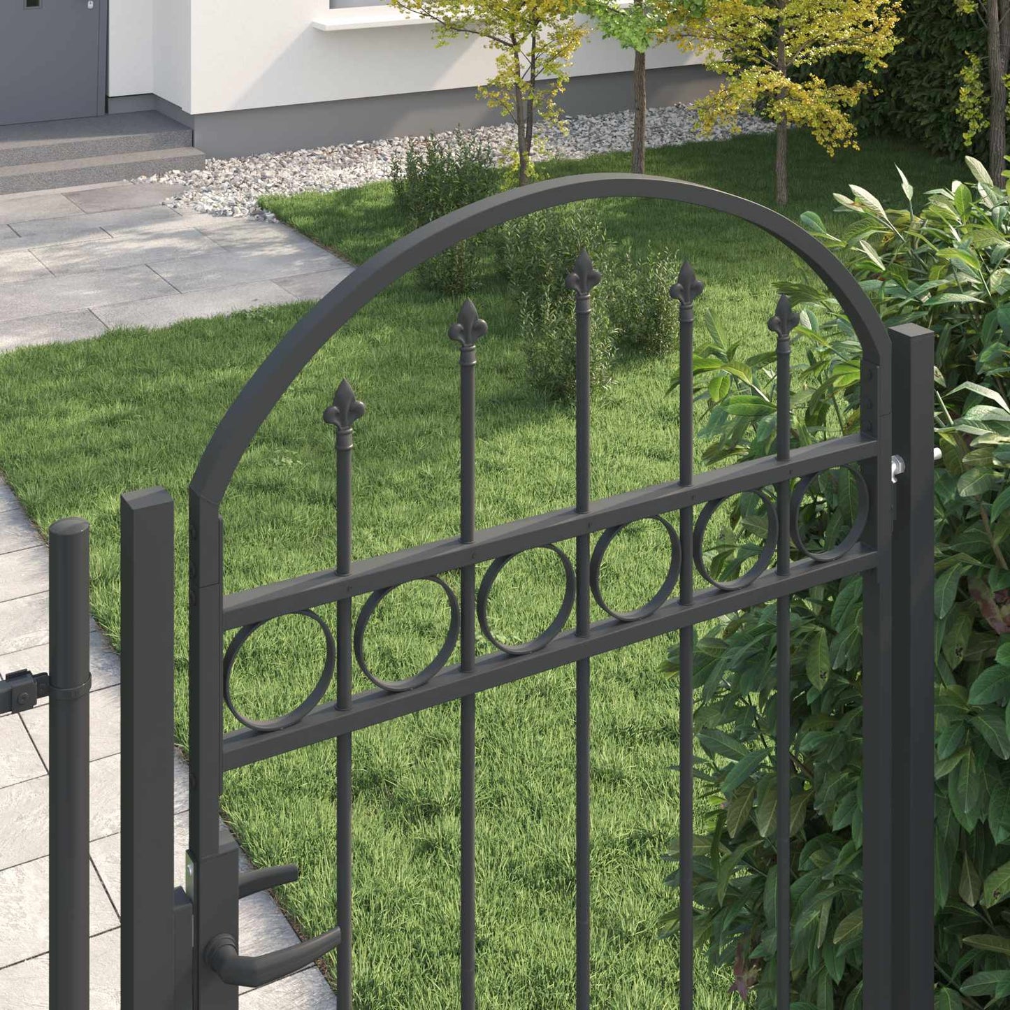 Fence Gate ASSEN 100 x 195 cm Powder-Coated Steel Grey Lockable