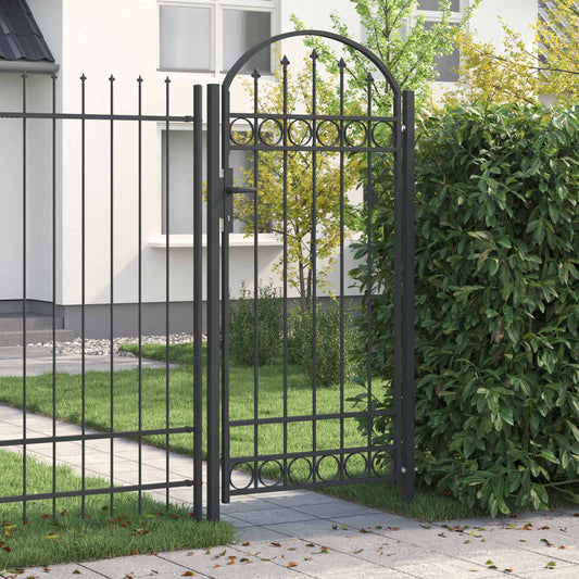 Fence Gate ASSEN 100 x 195 cm Powder-Coated Steel Grey Lockable