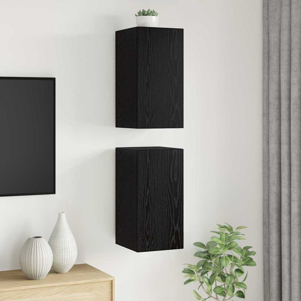 Wall TV Cabinet Wall-mounted 2 pcs Black Oak 30.5 x 30 x 60 cm