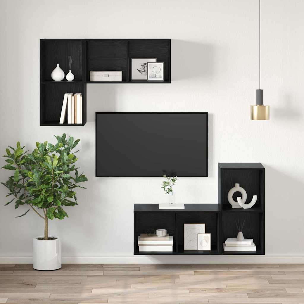 TV Cabinet Set Black Oak 37 x 37 x 72 cm Engineered Wood