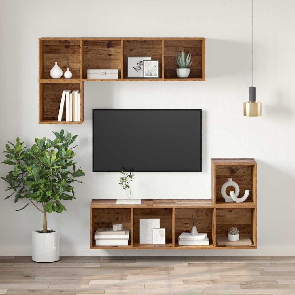 TV Cabinet Set Old Wood 37 x 37 x 107 cm Engineered Wood