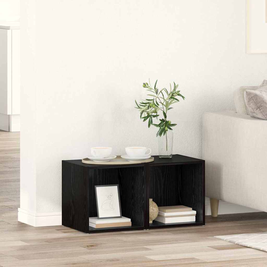 TV Cabinet Set 2 pcs 37 x 35 x 37.5 cm Black Engineered Wood