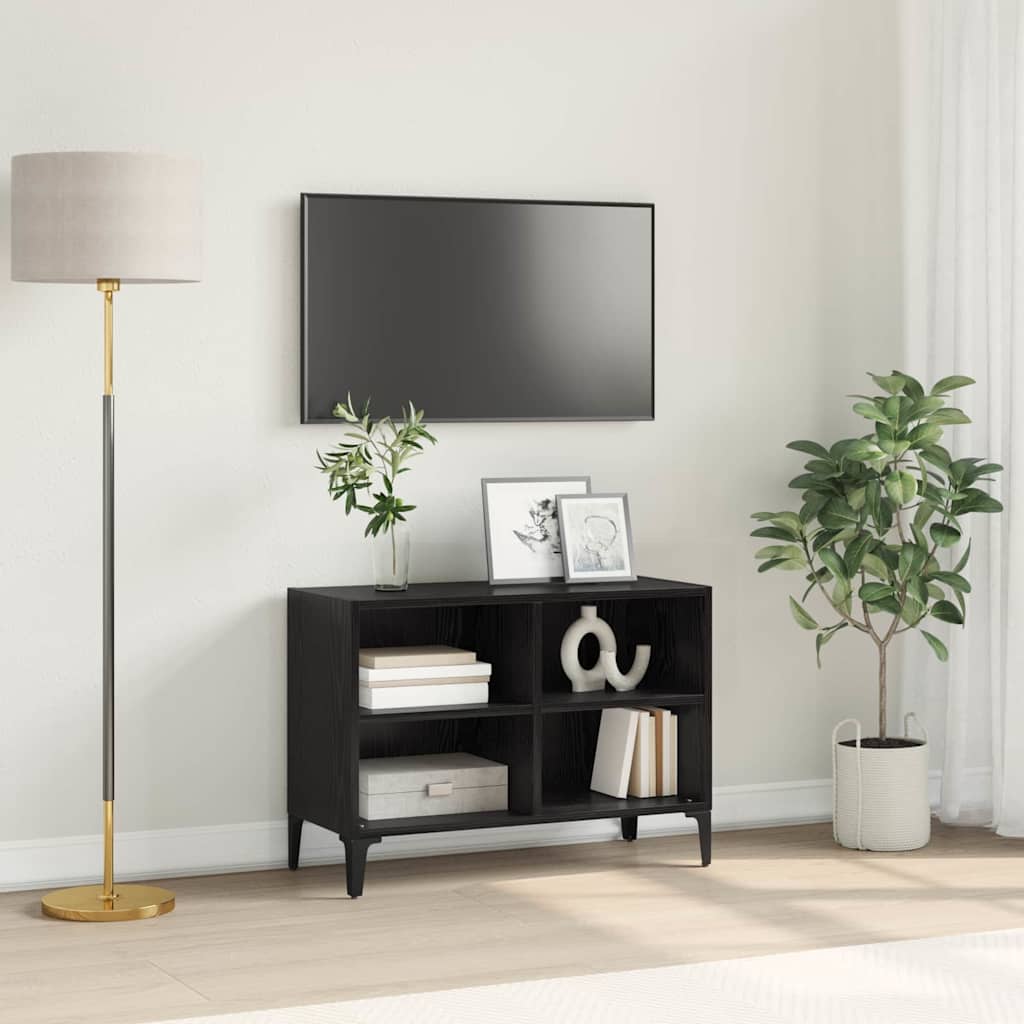 TV Cabinet Set Wall-mounted Black Engineered Wood
