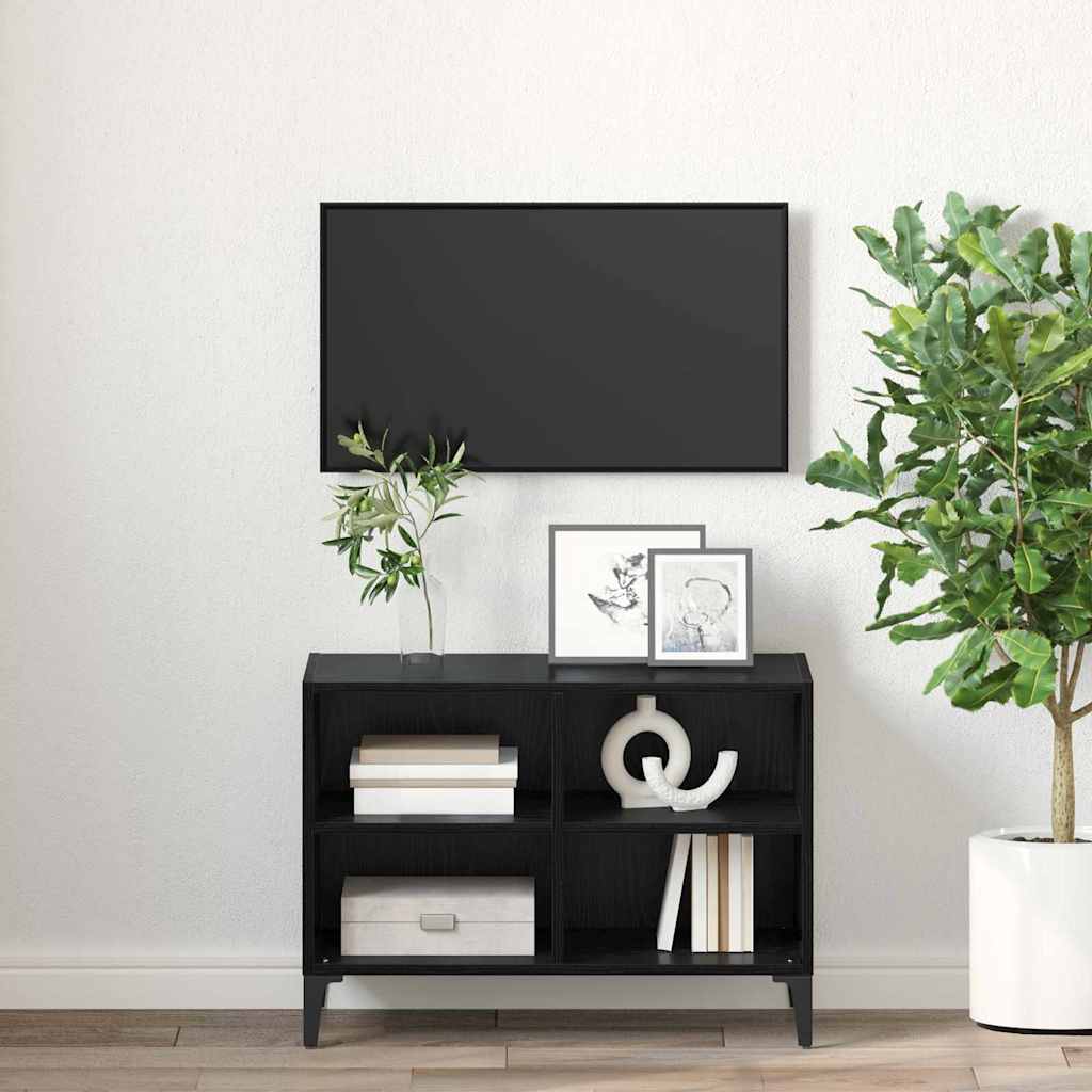 TV Cabinet Set Wall-mounted Black Engineered Wood
