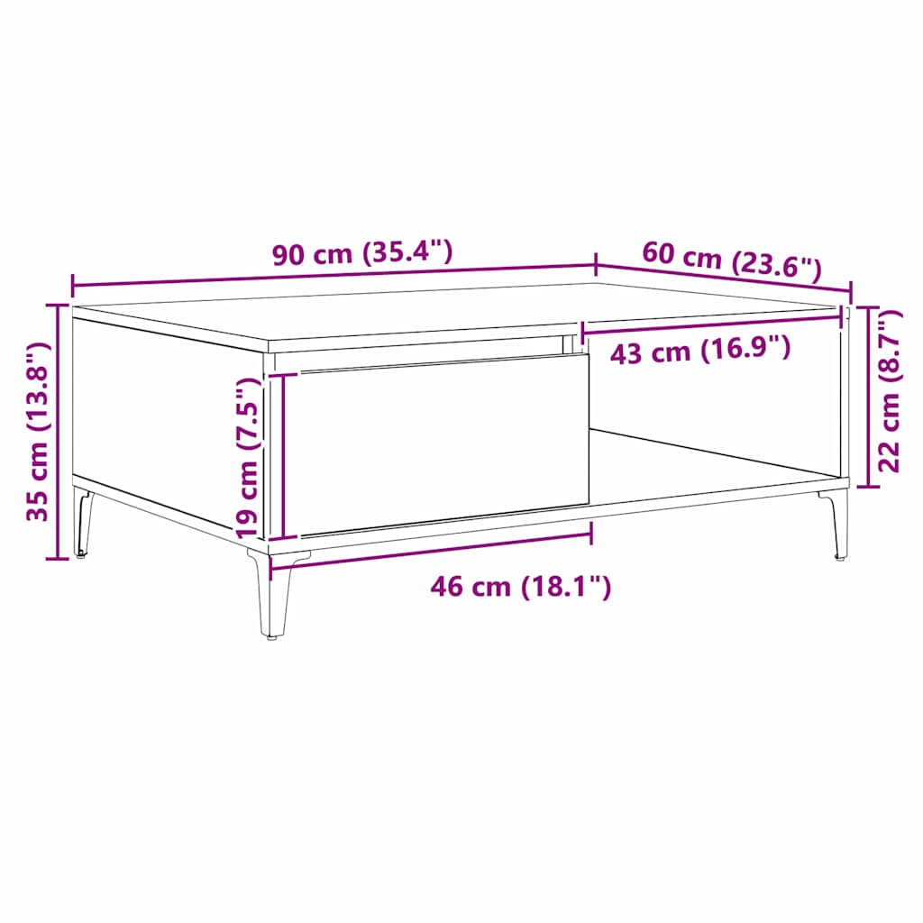 Coffee Table Black oak 90 x 60 x 35 cm Engineered Wood