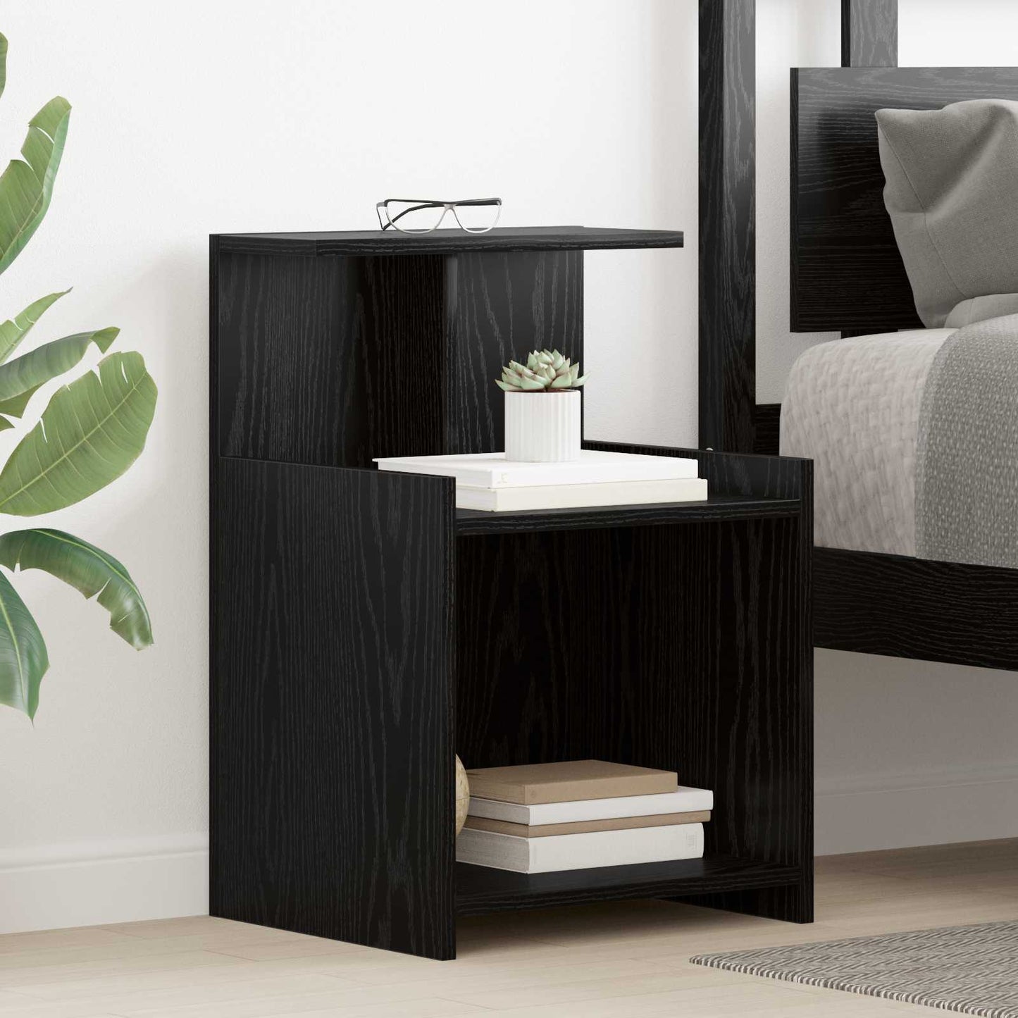 Bedside Cabinet Black Oak 40 x 35 x 60 cm Engineered Wood
