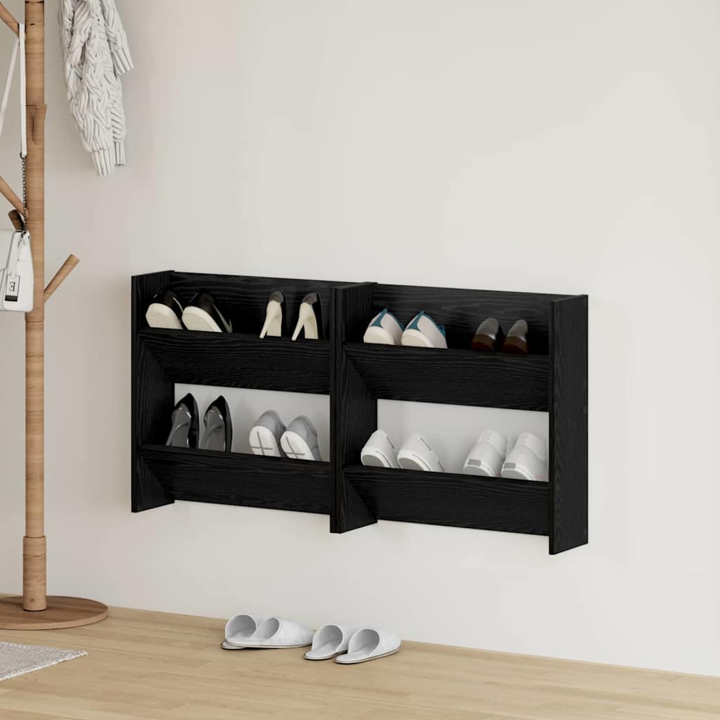 Shoe Cabinet 2 pcs Black Oak 60 x 18 x 60 cm Engineered Wood
