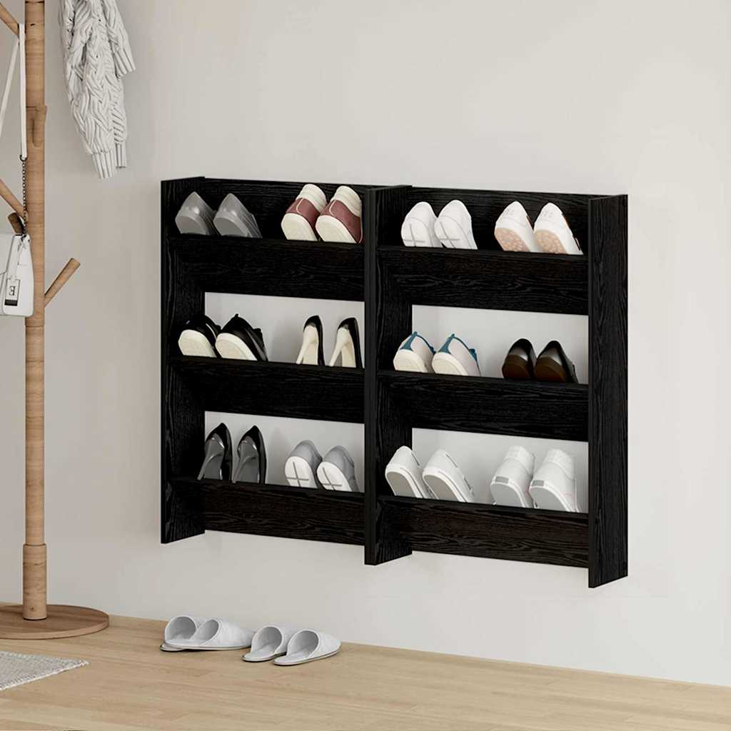 Shoe Cabinet 2 pcs Black Oak 60 x 18 x 90 cm Engineered Wood