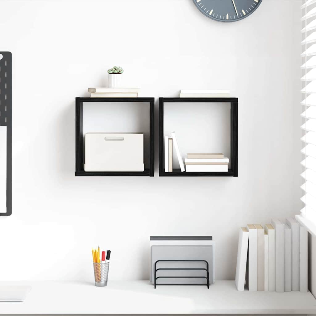 Wall Shelves 2 pcs Black Oak Engineered Wood