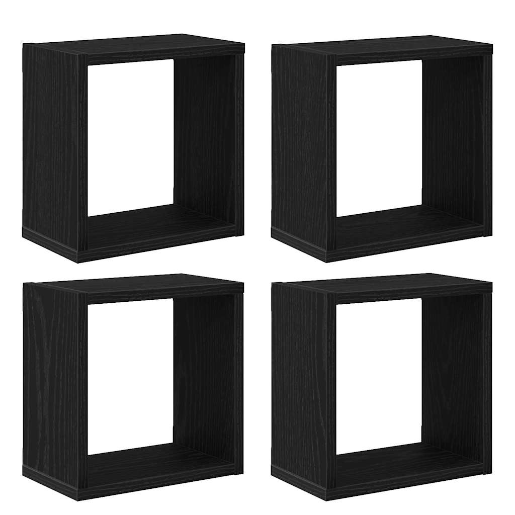 Wall Shelves with Shelf 4 pcs Black Oak Engineered Wood