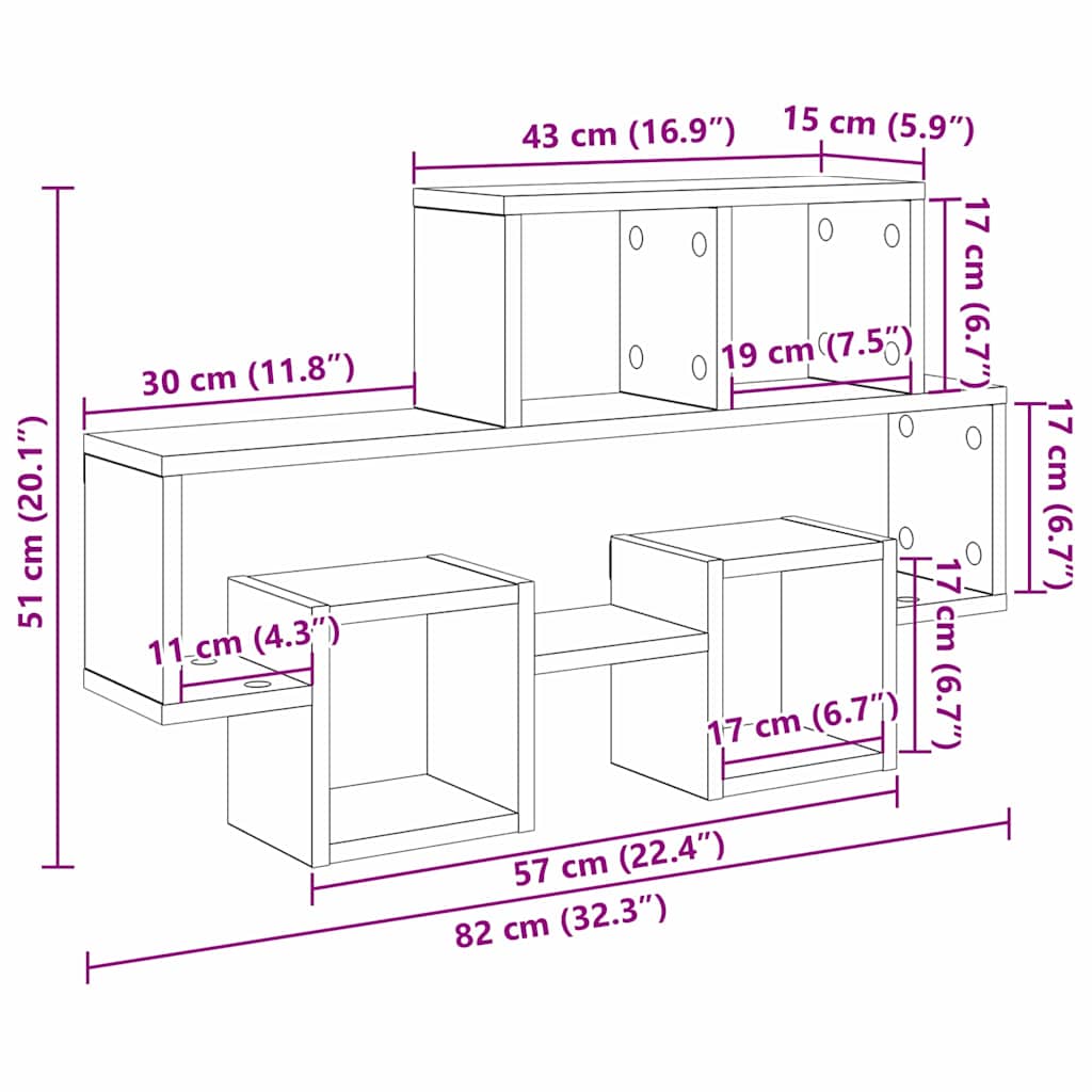 Wall Shelf Wall-Mounted Black oak 82 x 15 x 51 cm