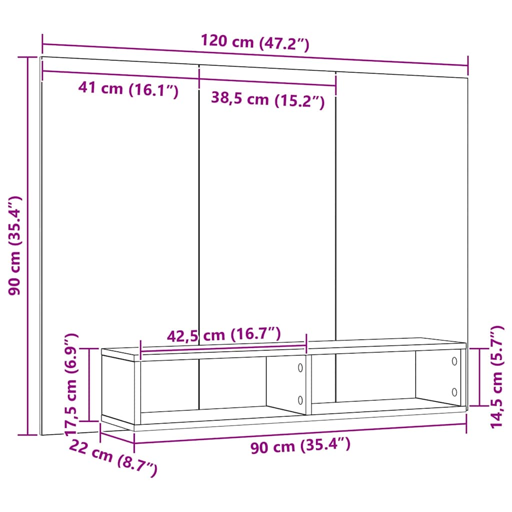 TV Cabinet Set Black Oak 120 x 23.5 x 90 cm Engineered Wood