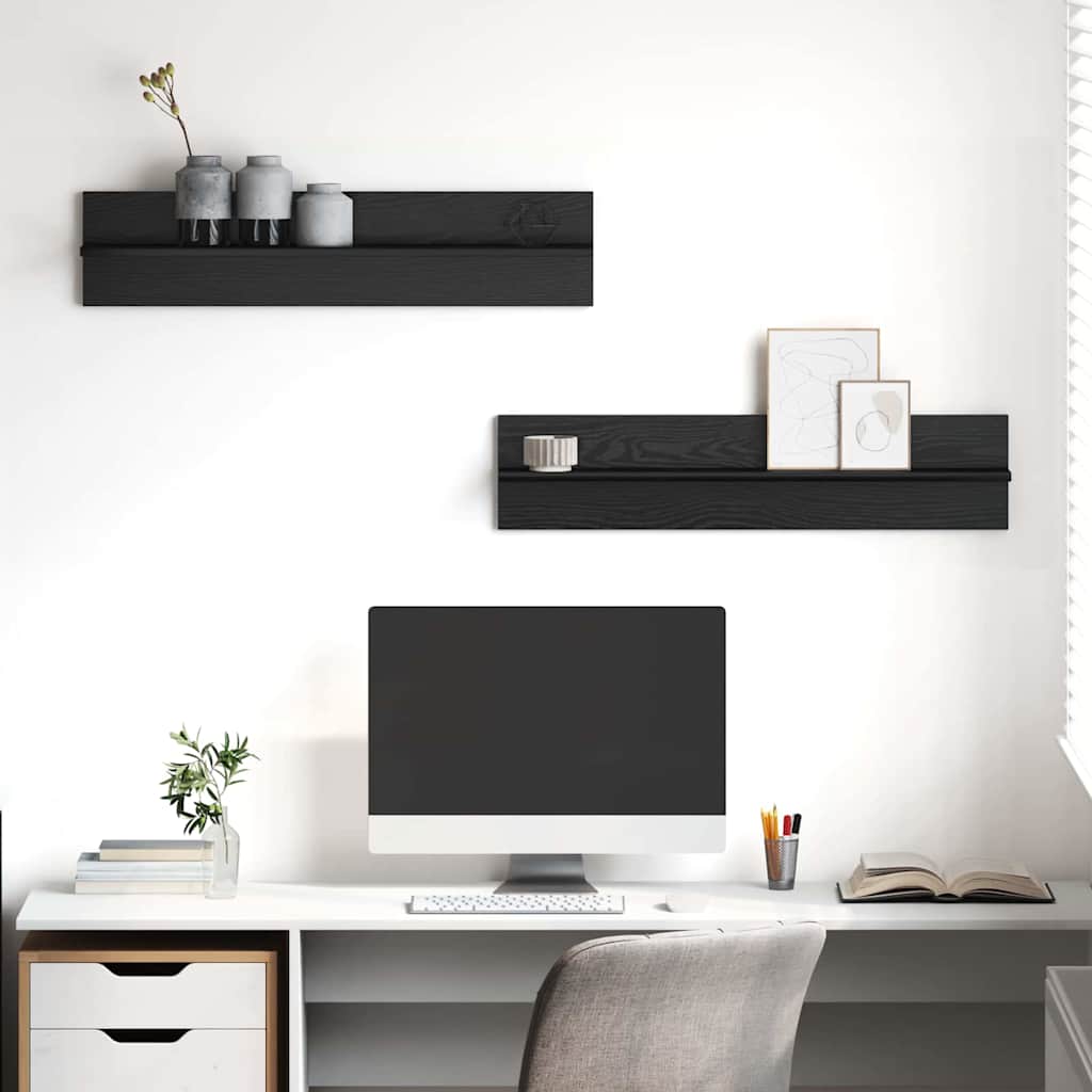 Wall Shelf 2 pcs Black Oak 80 x 11.5 x 18 cm Engineered Wood