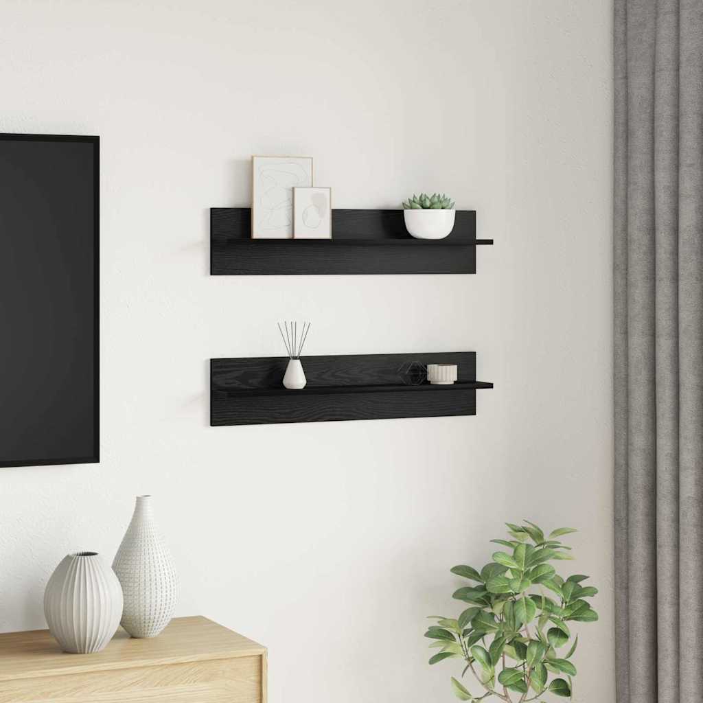 Wall Shelf 2 pcs Black Oak 80 x 11.5 x 18 cm Engineered Wood