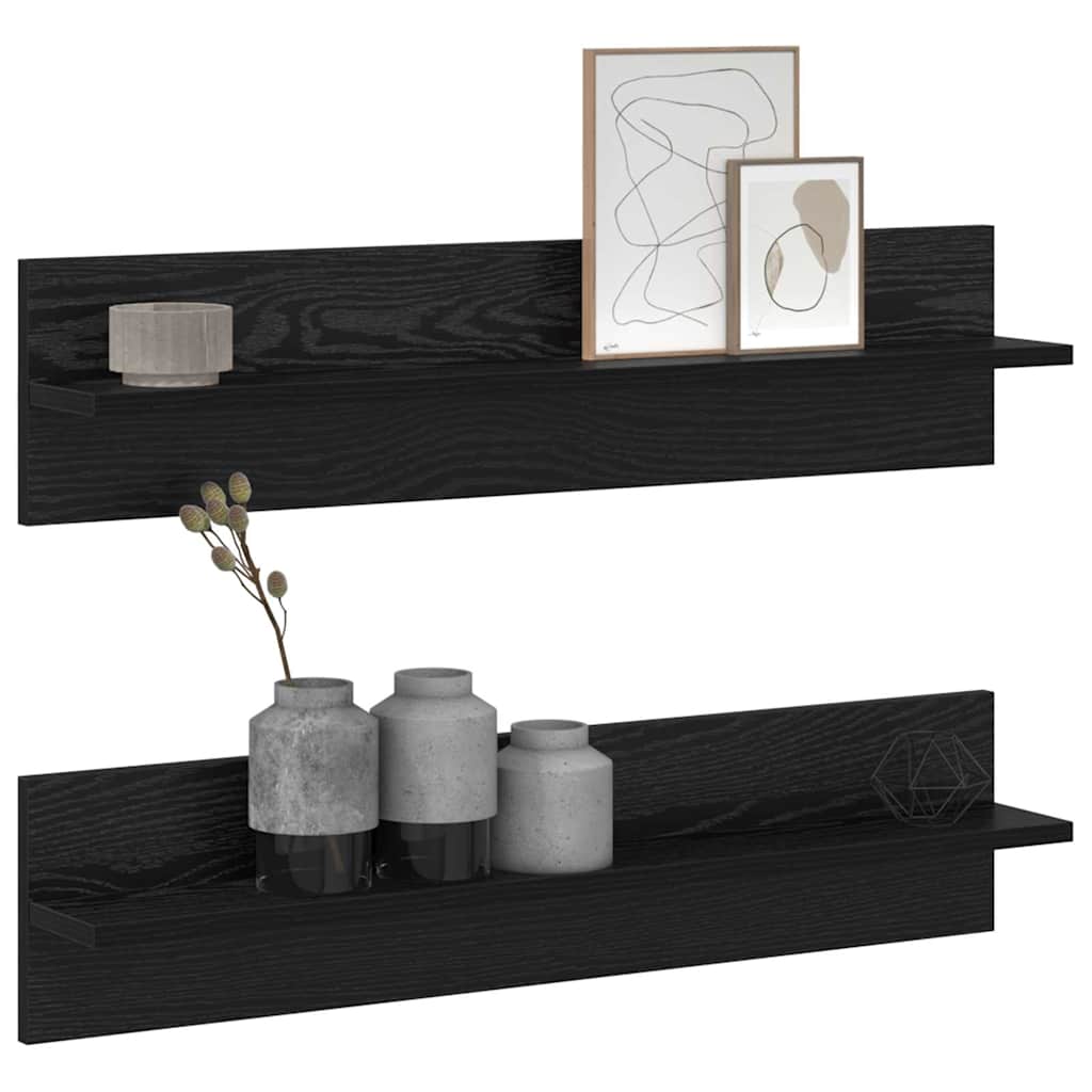 Wall Shelf 2 pcs Black Oak 80 x 11.5 x 18 cm Engineered Wood