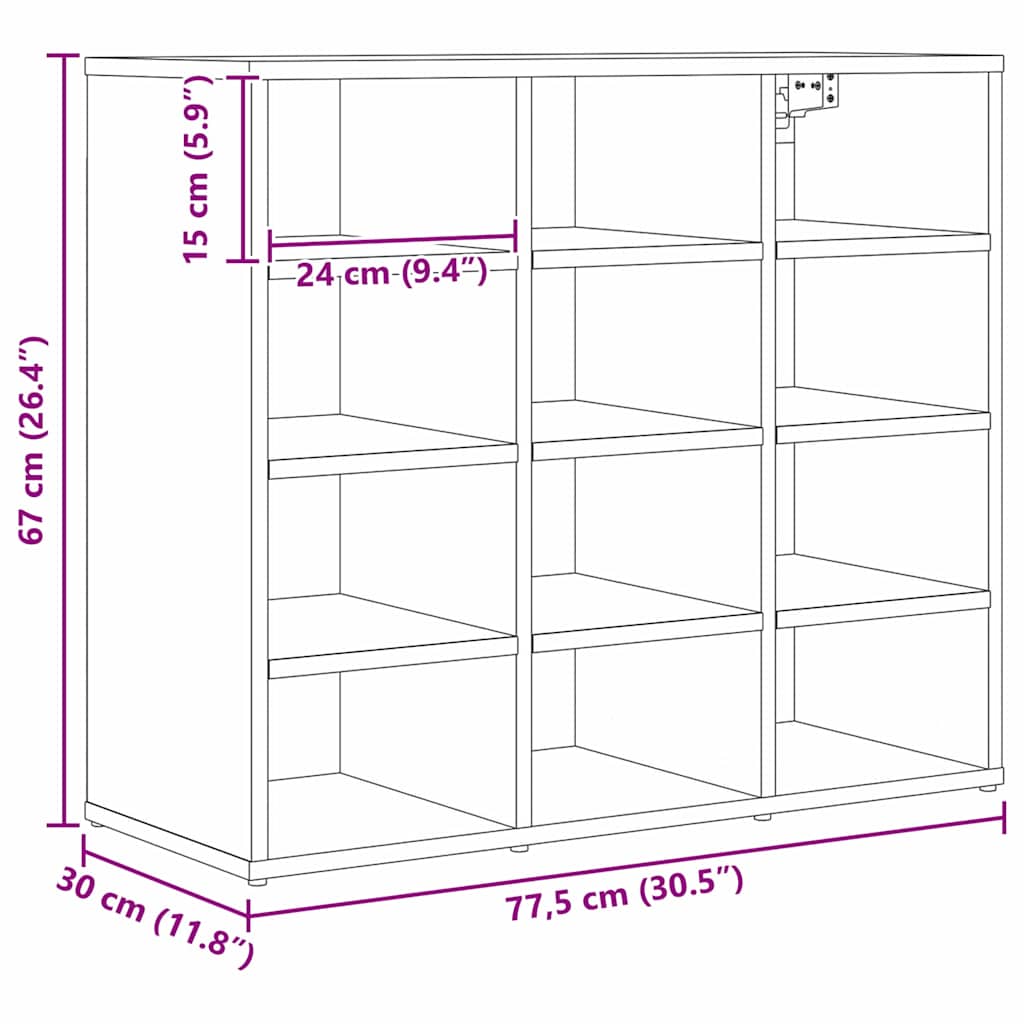 Shoe Cabinet 77.5 x 30 x 67 cm Engineered Wood Black Oak