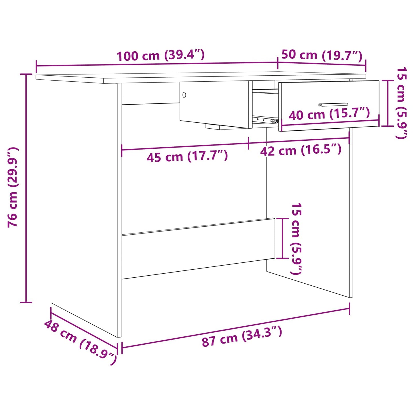 Desk Black Oak 100 x 50 x 76 cm Engineered Wood