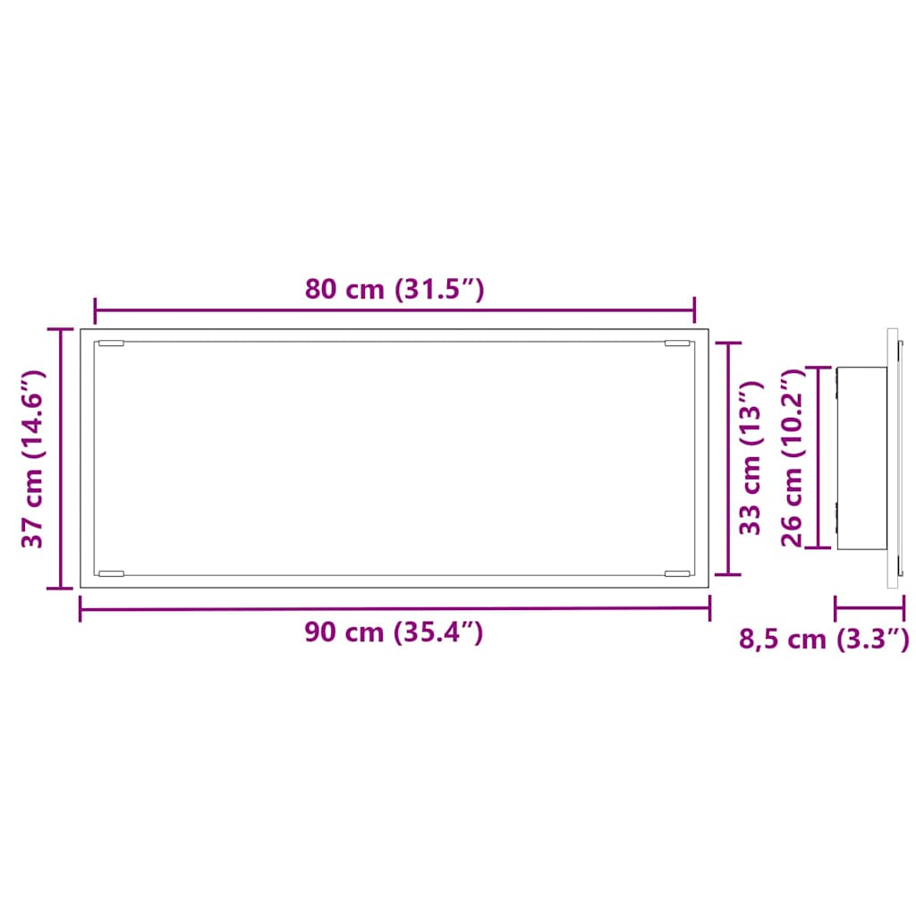 vidaXL Mirror Wall-mounted Black oak 90 x 8.5 x 37 cm Engineered Wood