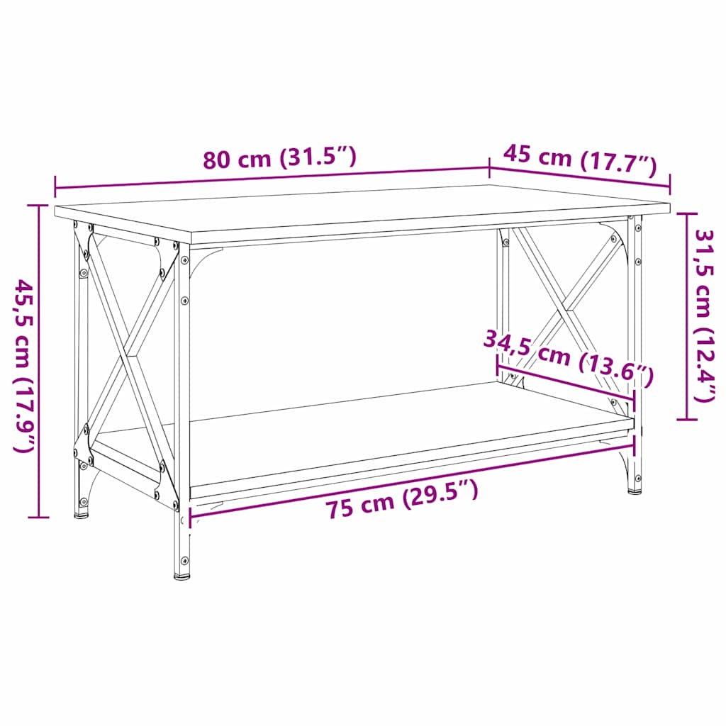 Coffee Table Artisan oak 80 x 45 x 45.5 cm Engineered wood