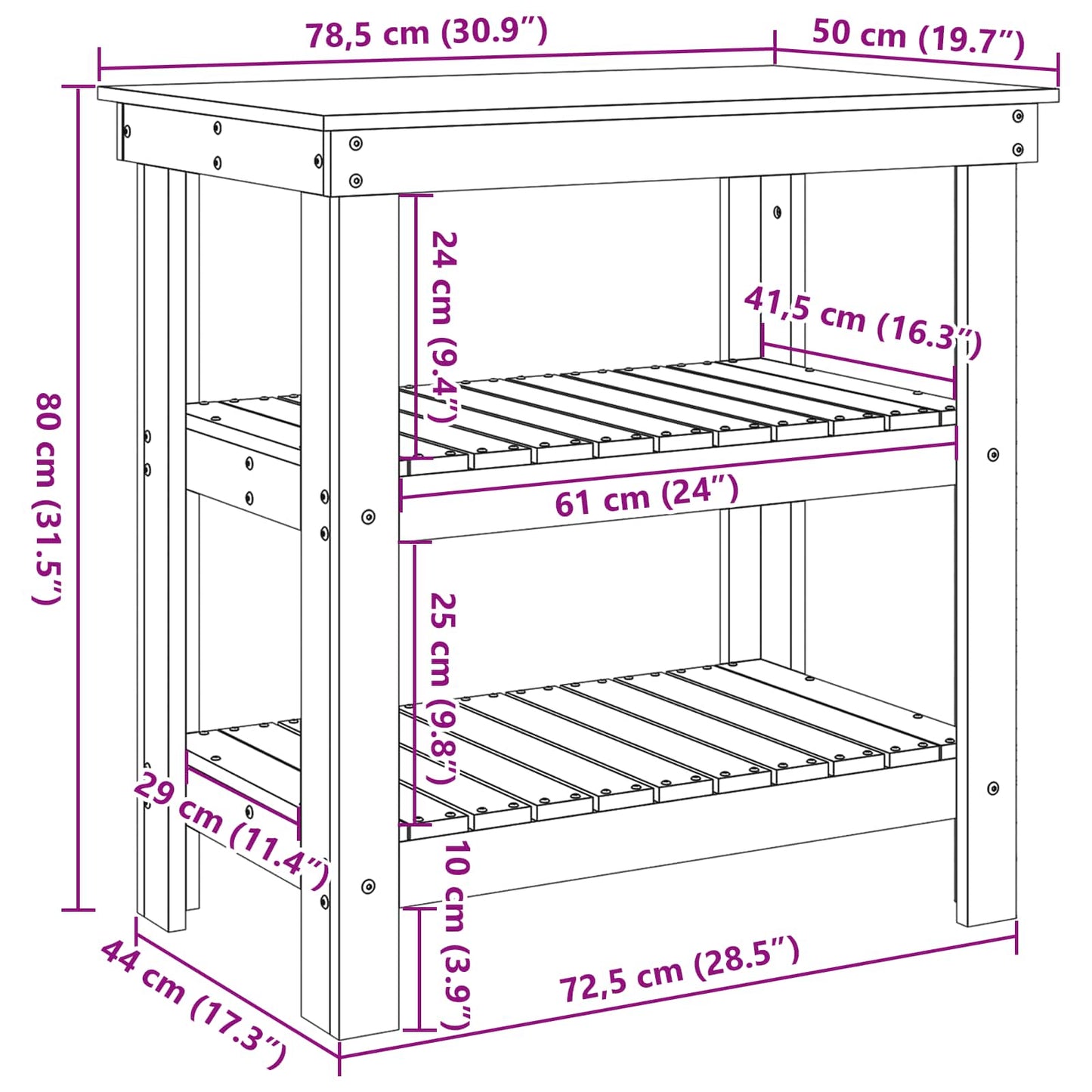 Work Bench Wax Brown 78.5 x 50 x 80 cm Solid Pine Wood