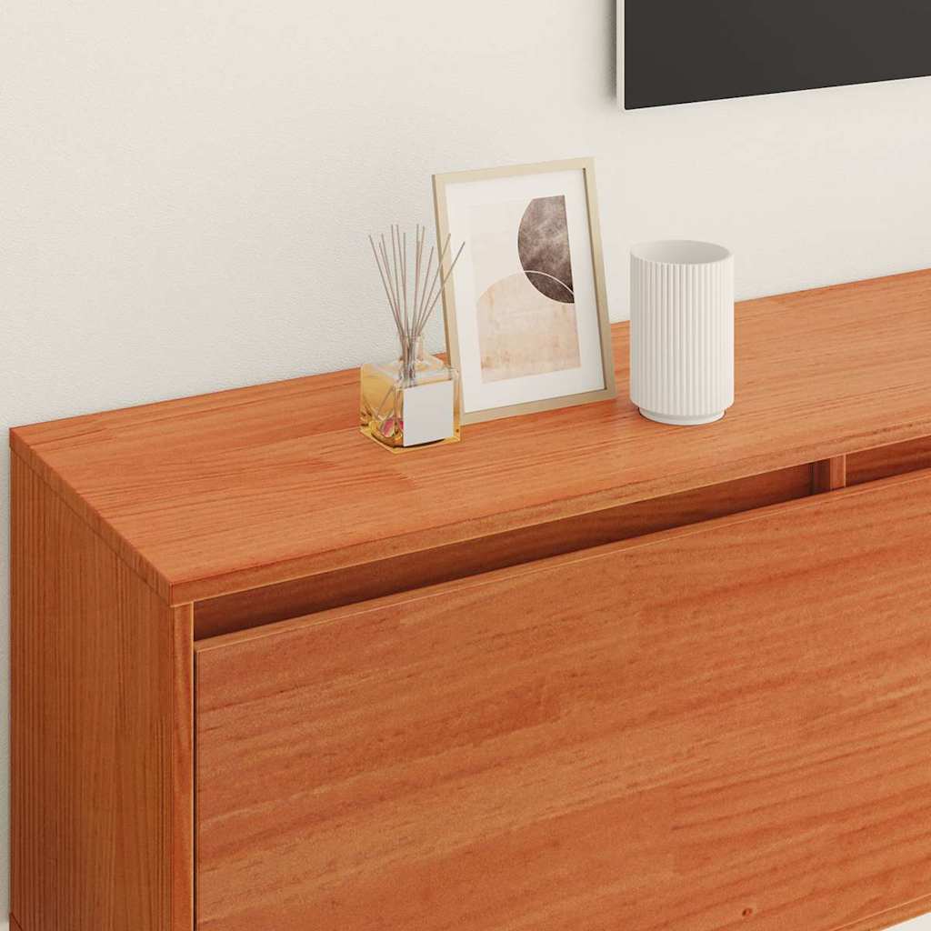 Wall Cabinet with Shelf Wall-mounted Wax Brown Solid Pine Wood