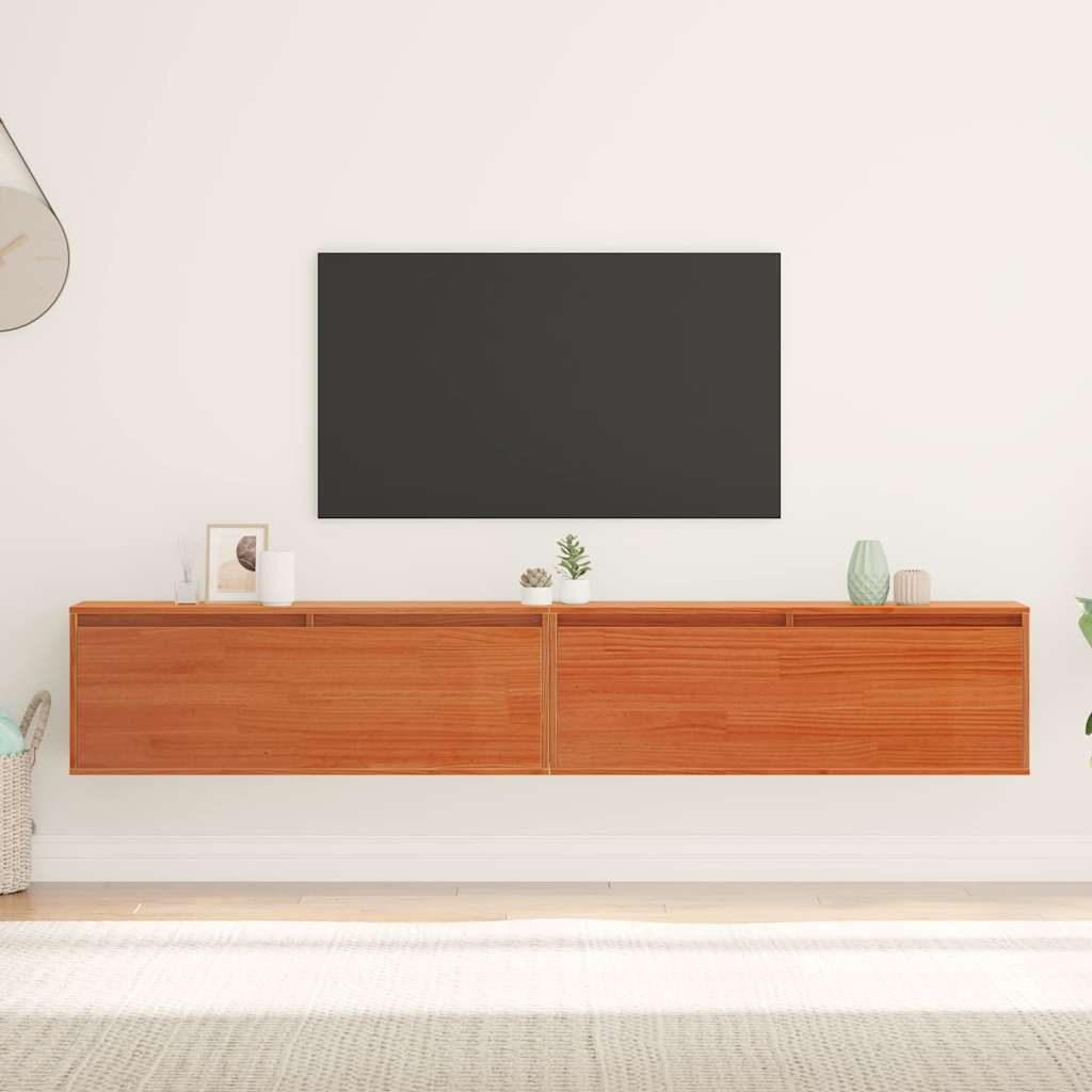 Wall Cabinet with Shelf Wall-mounted Wax Brown Solid Pine Wood
