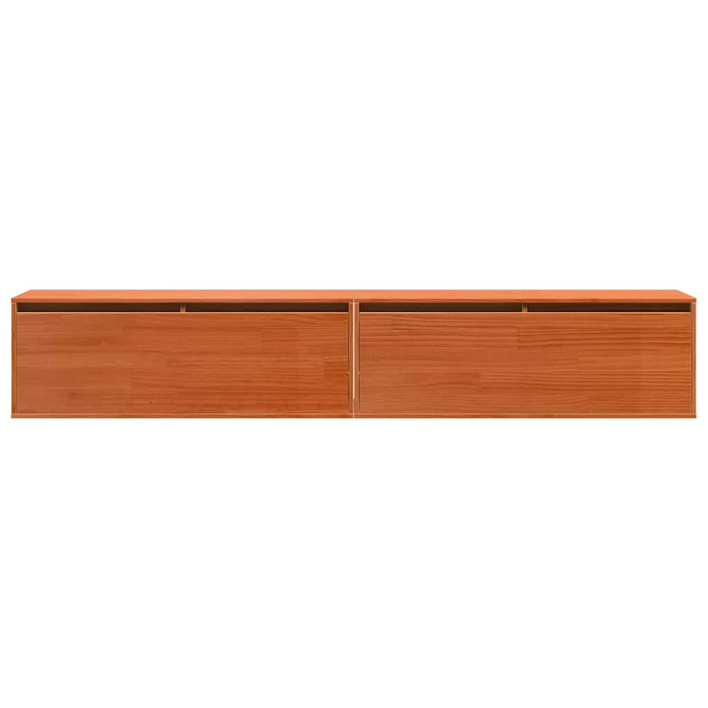 Wall Cabinet with Shelf Wall-mounted Wax Brown Solid Pine Wood