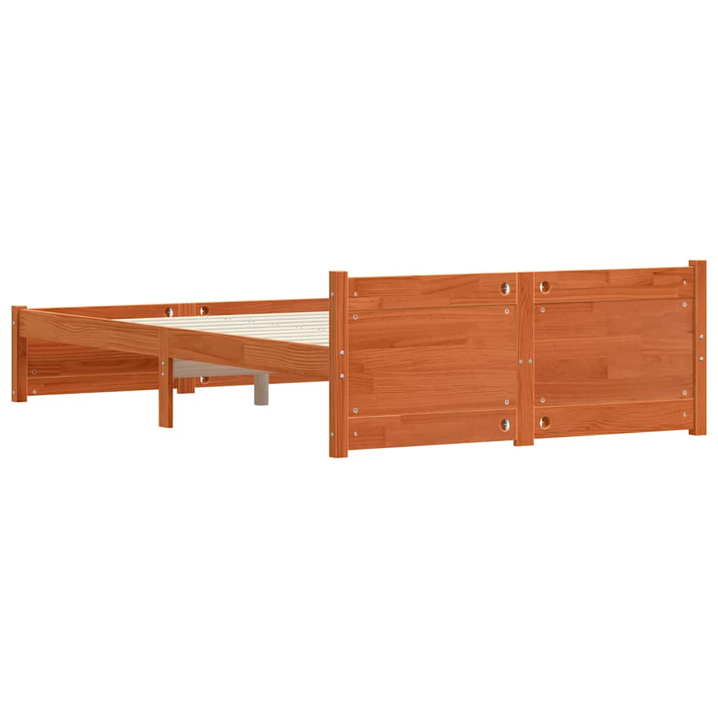 Bed Frame Wax Brown 195.5 x 125.5 x 51 cm Solid Pine Wood